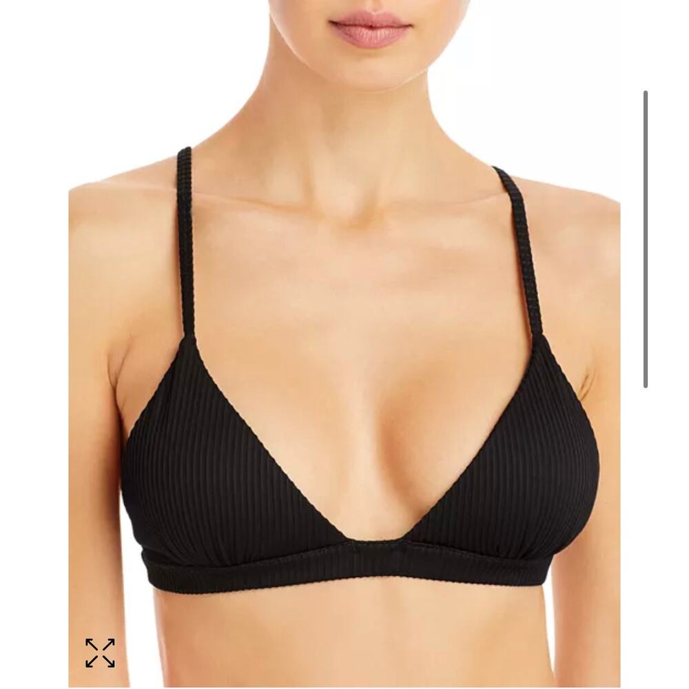 Alexandra Miro Womens Sienna Solid Black Ribbed Swim Triangle Bikini Top XL NWT